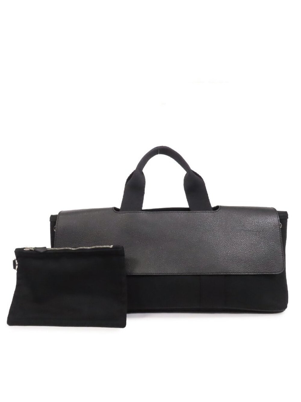 Hermes Valparaiso Long MM Black Silver Toile Chevron Leather Handbag